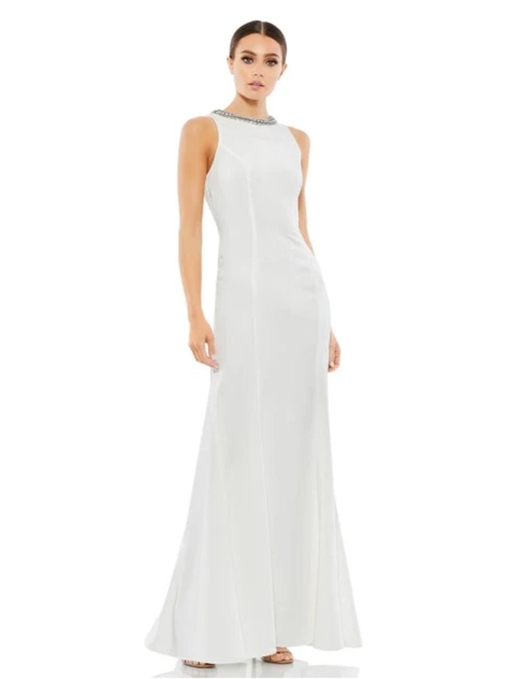 Mac Duggal Ivory Beaded Neckline Evening Gown